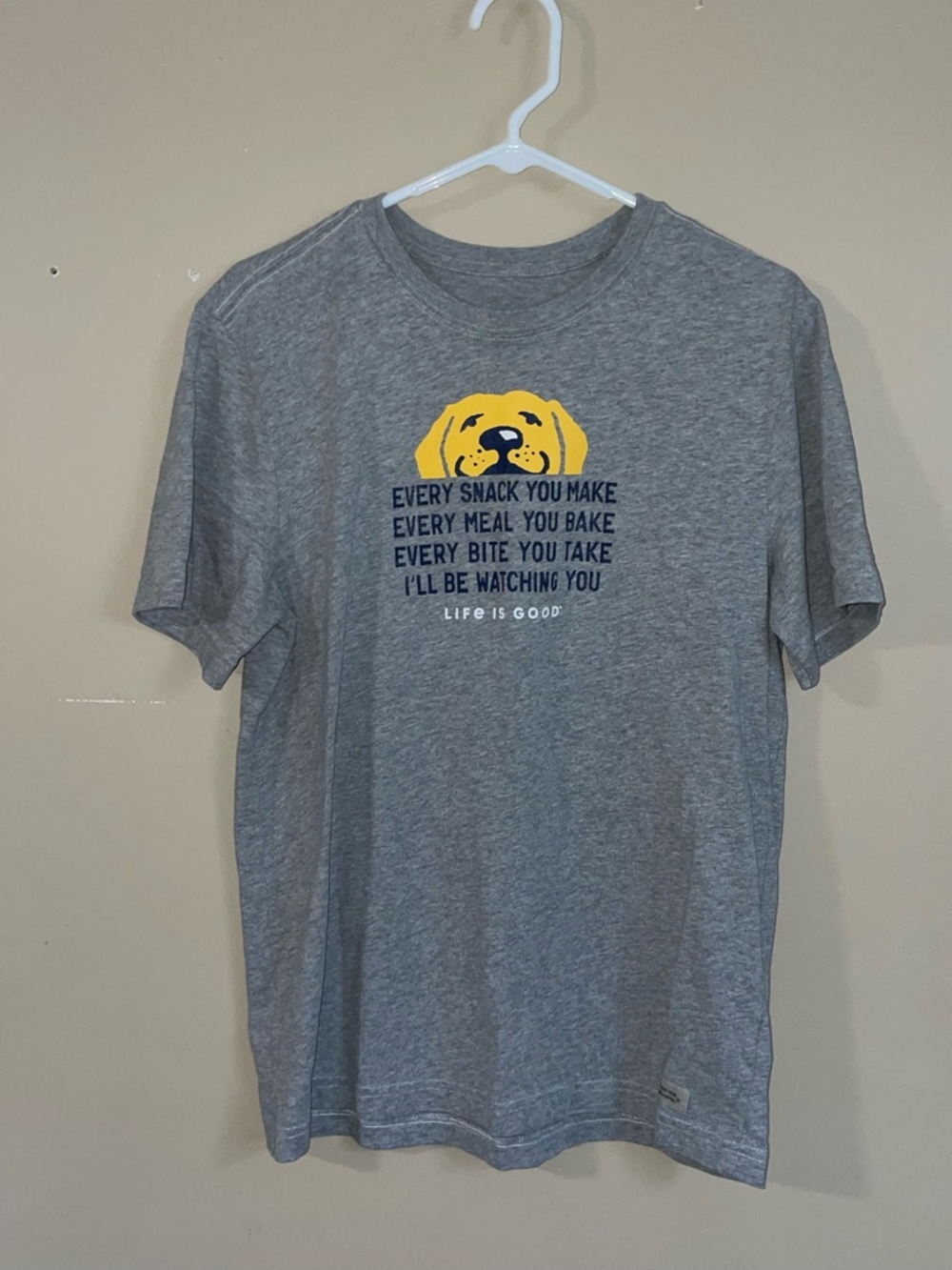 Life is Good men’s gray “dog” graphic tee shirt size S